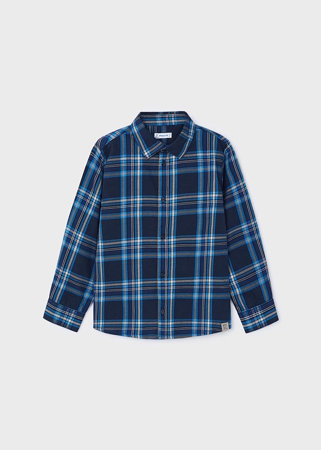 Mayoral Plaid Button Shirt- Navy