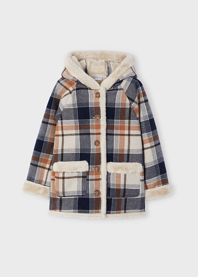 Mayoral Plaid Reversible Coat- Navy
