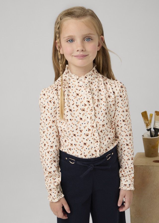 Mayoral Floral Print Blouse- Chickpea