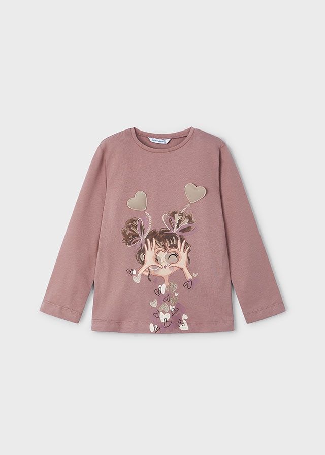 Mayoral Long Sleeve Heart Tee- Mauve