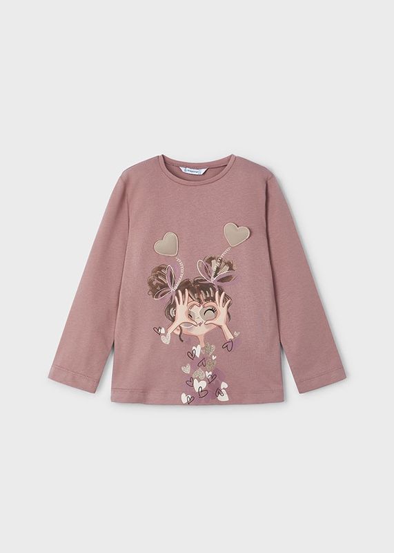 Mayoral Long Sleeve Heart Tee- Mauve