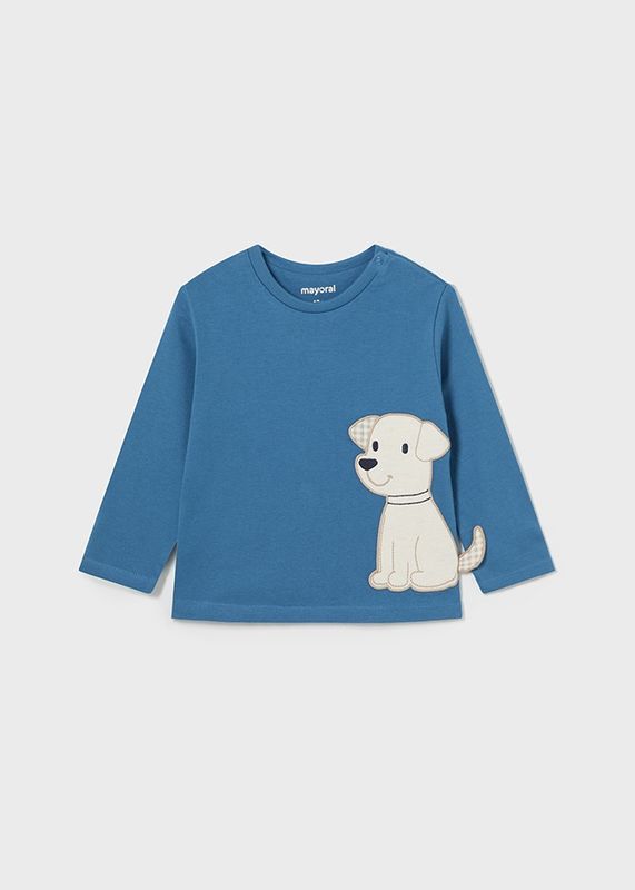 Mayoral Infant Long Sleeve Puppy Tee- Blue