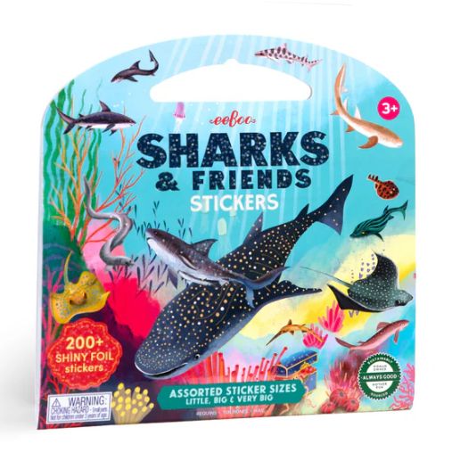 eeBoo 200 Pack Shiny Sticker Set- Sharks
