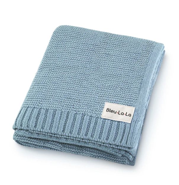 Bleu La La Organic Knit Blanket- Sky Blue