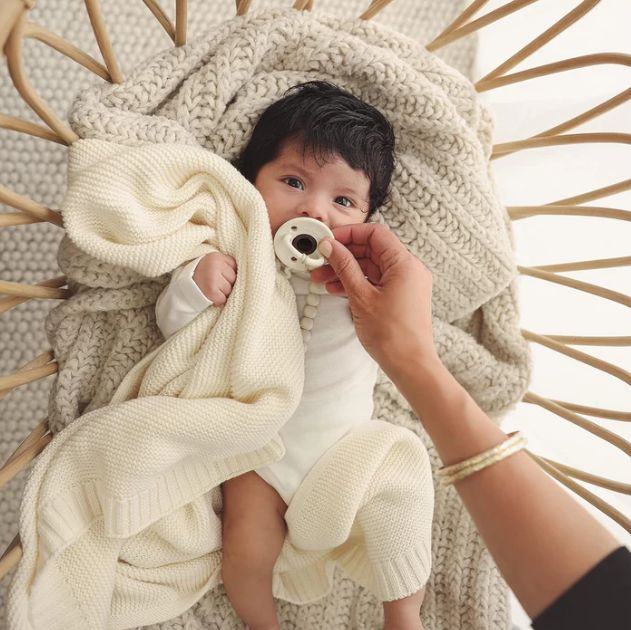 Bleu La La Organic Knit Blanket- Cream