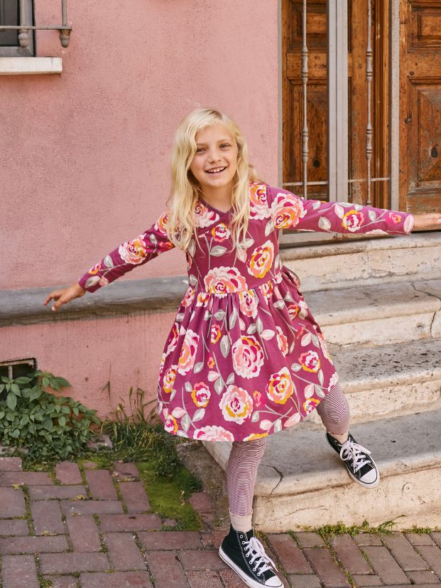 Tea long sleeve wrap neck dress- Turkish Rose