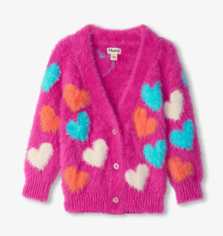 Hatley fuzzy heart cardigan- raspberry