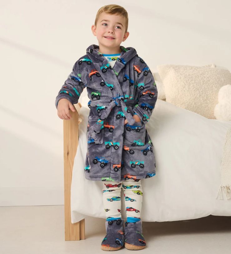 Hatley Monster Truck Fuzzy Robe- Grey