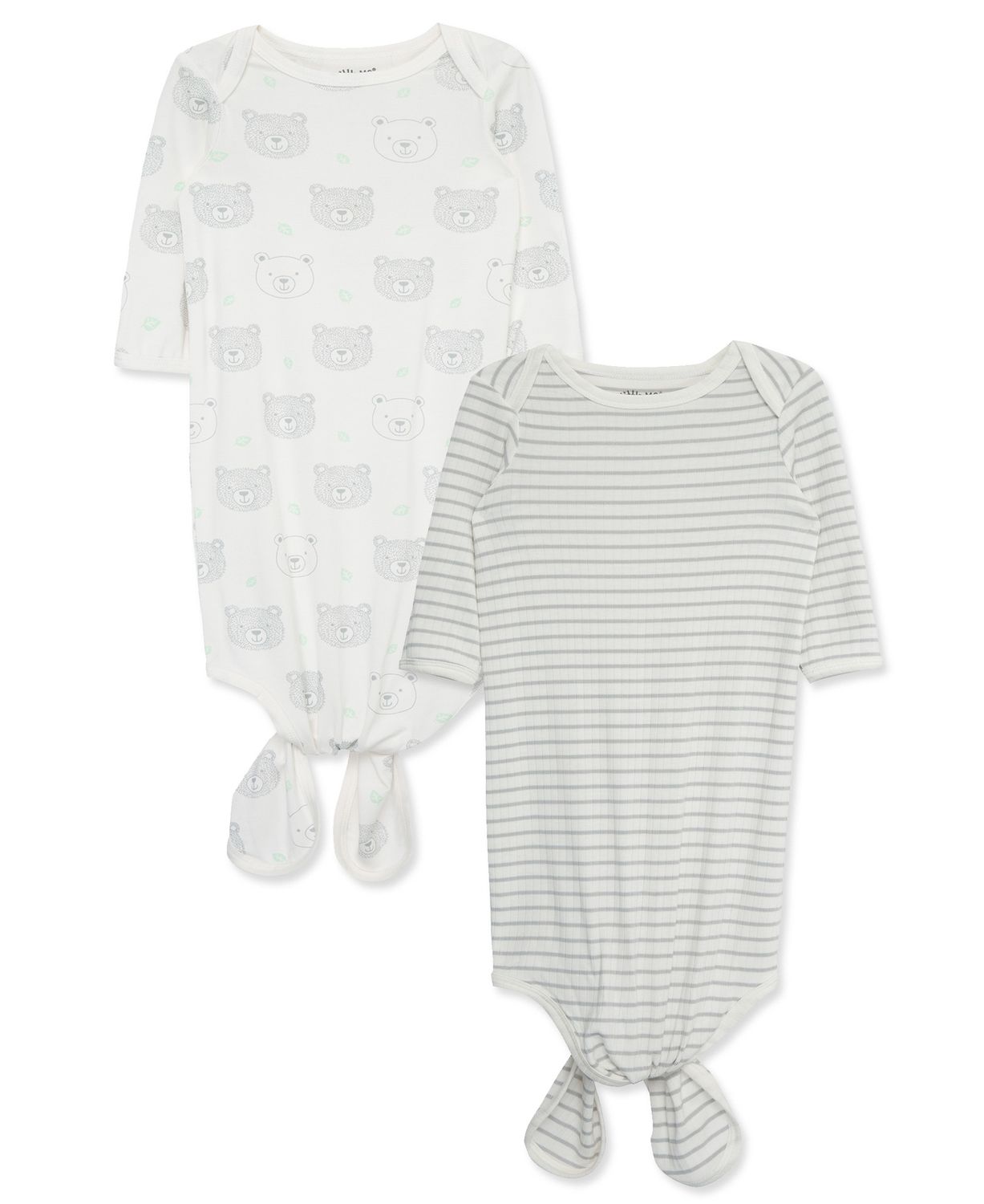 Little Me 2pk bear knot gown- grey