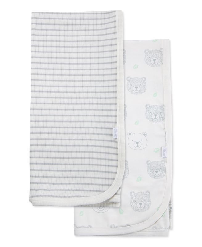 Little Me 2pk bear blankets- grey