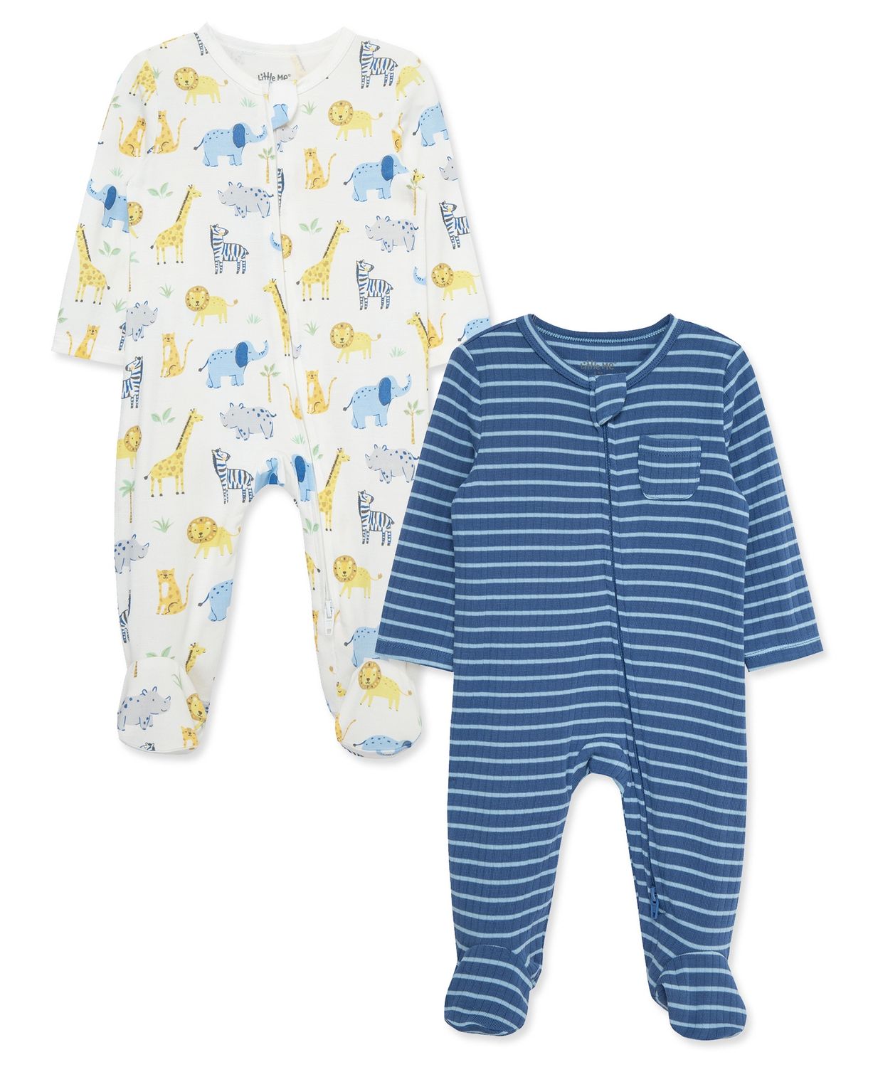 Little Me 2pk jungle footies- blue