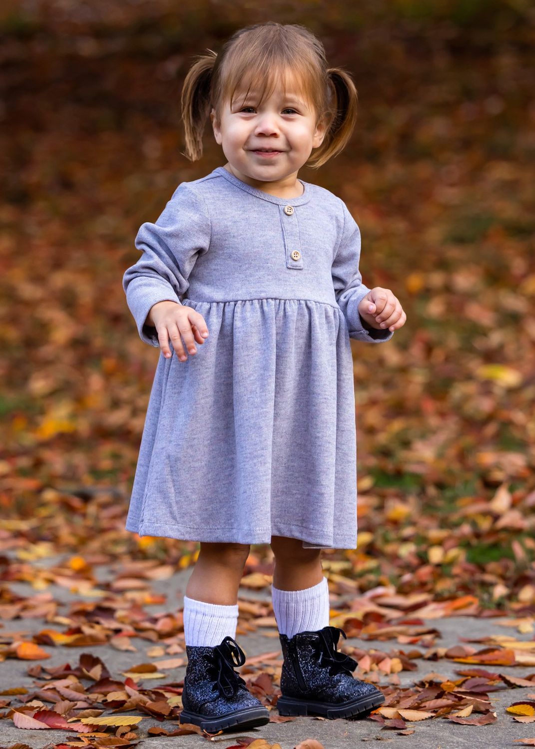 Mabel &amp; Honey cozy henley dress- Heather Blue