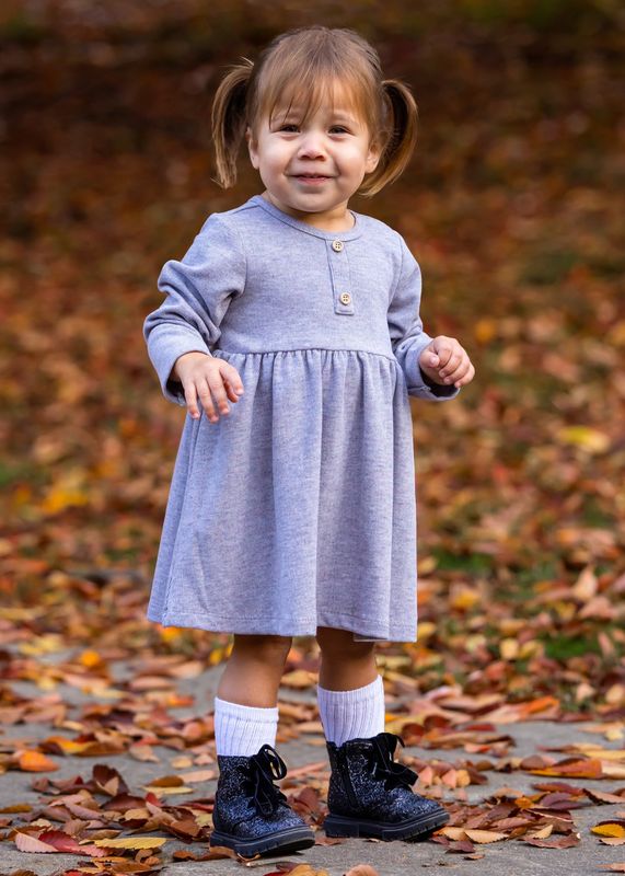Mabel &amp; Honey cozy henley dress- Heather Blue