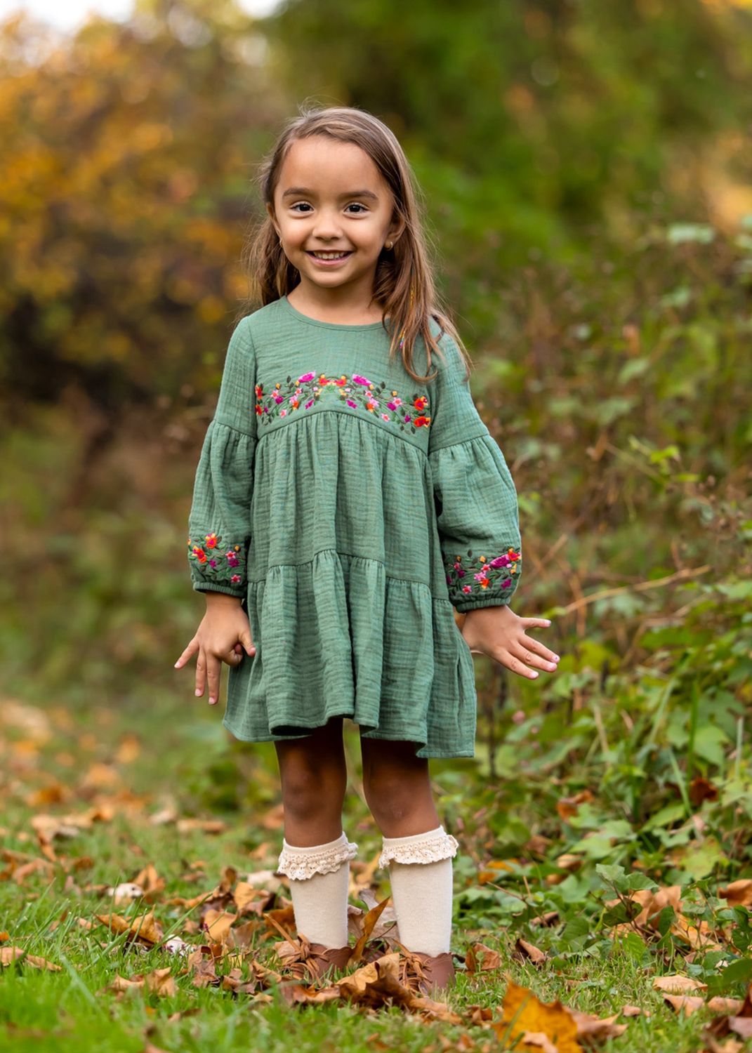 Mabel &amp; Honey Embroidered Dress- Green