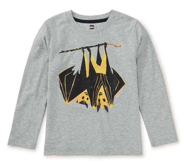 Tea Hanging Bats Graphic Tee- Light Grey