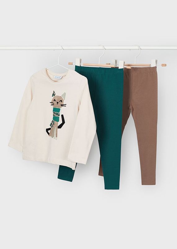Mayoral Cat Scarf Legging Set- Green