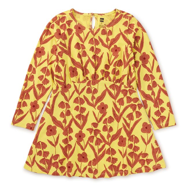 Tea Long Sleeve Curved Waist Dress- Turkish Floral