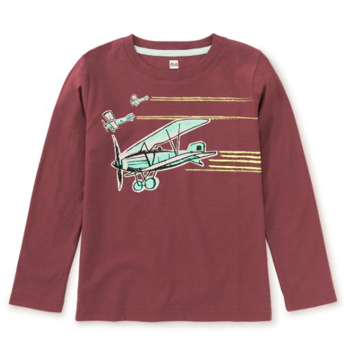 Tea Airplane Graphic Tee- Sangria