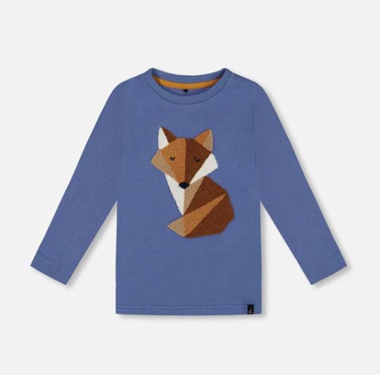 Deux Par Deux Fox Graphic Tee- Blue