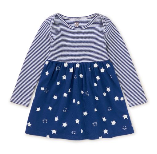 Tea Skirted Baby Dress- Blue Cats