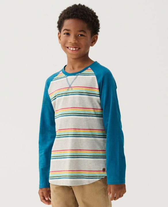 Hatley Stripe Raglan Tee- Grey/Blue
