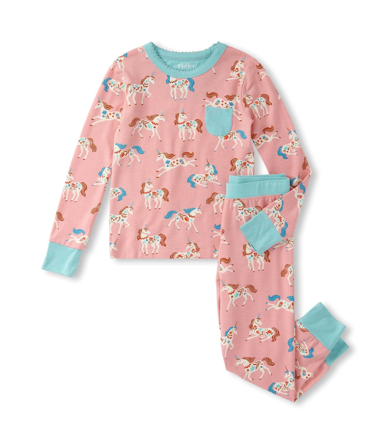 Hatley Folksy Unicorn Bamboo Pj&#39;s- Pink