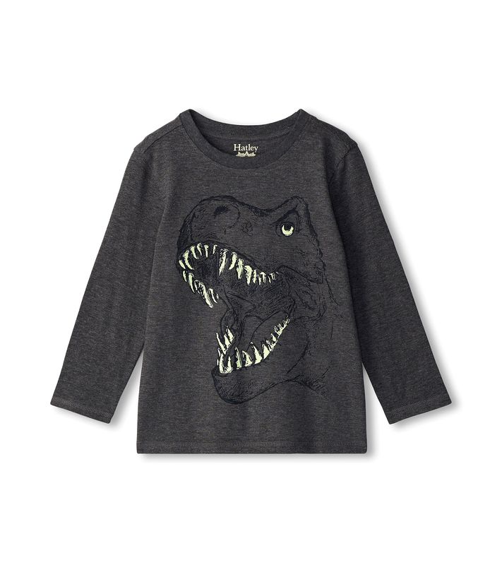 Hatley Glow in the Dark T-rex Big Bite Tee- charcoal