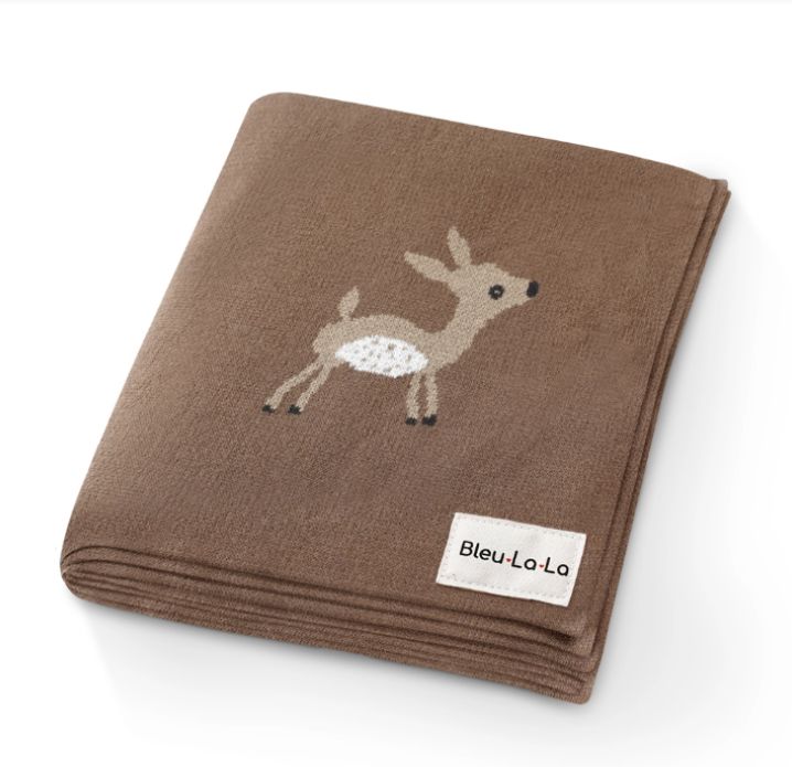 Bleu La La Deer Print Blanket- Brown