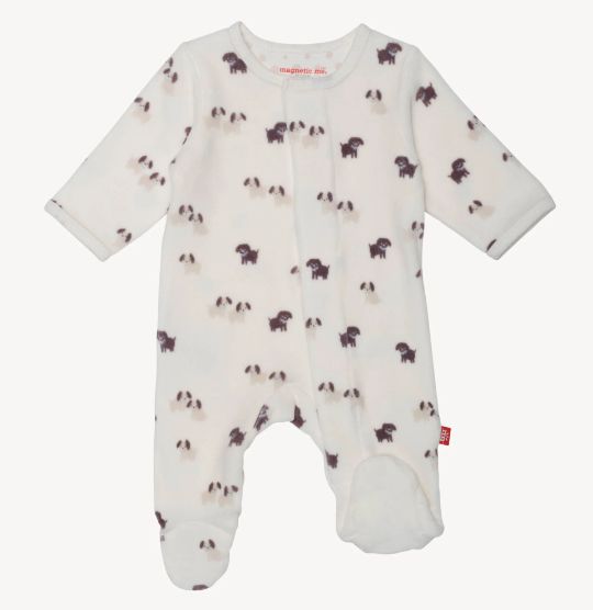 Magnetic Me Velour Pup Footie- Cream