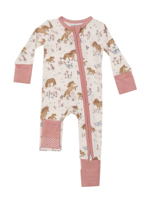 Angel Dear Pretty Pony Zip Romper- Light Pink