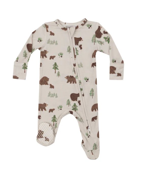 Angel Dear 2-Way Brown Bear Zip Footie- Natural