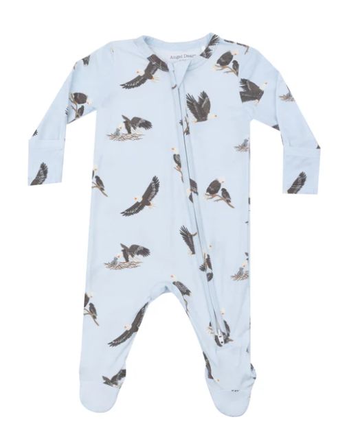Angel Dear 2-Way Eagle Print Zip Footie- Light Blue