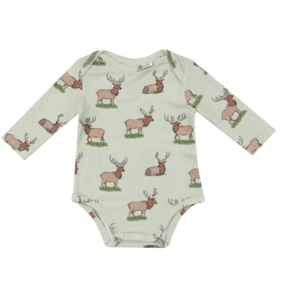 Angel Dear Elk Print Bodysuit- Light Green