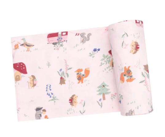 Angel Dear Swaddle Blanket- Pink Camping Animals