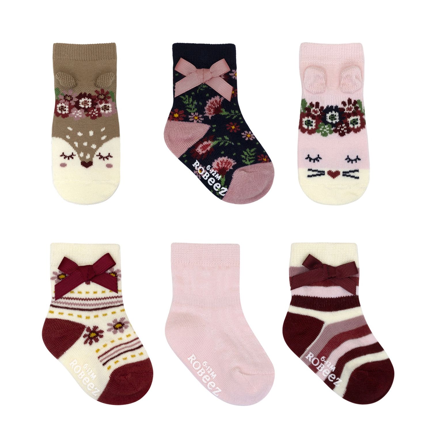 Robeez 6pk cozy woodland friends socks- pink