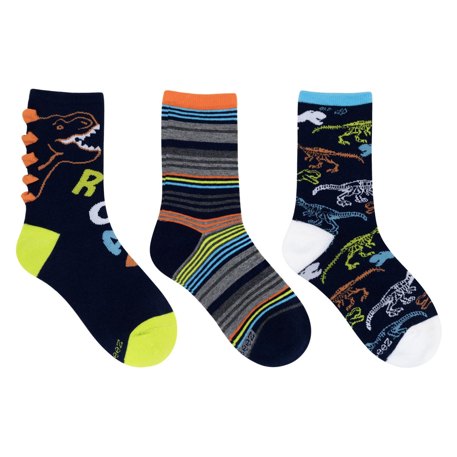 Robeez 3pk dino crew socks- navy