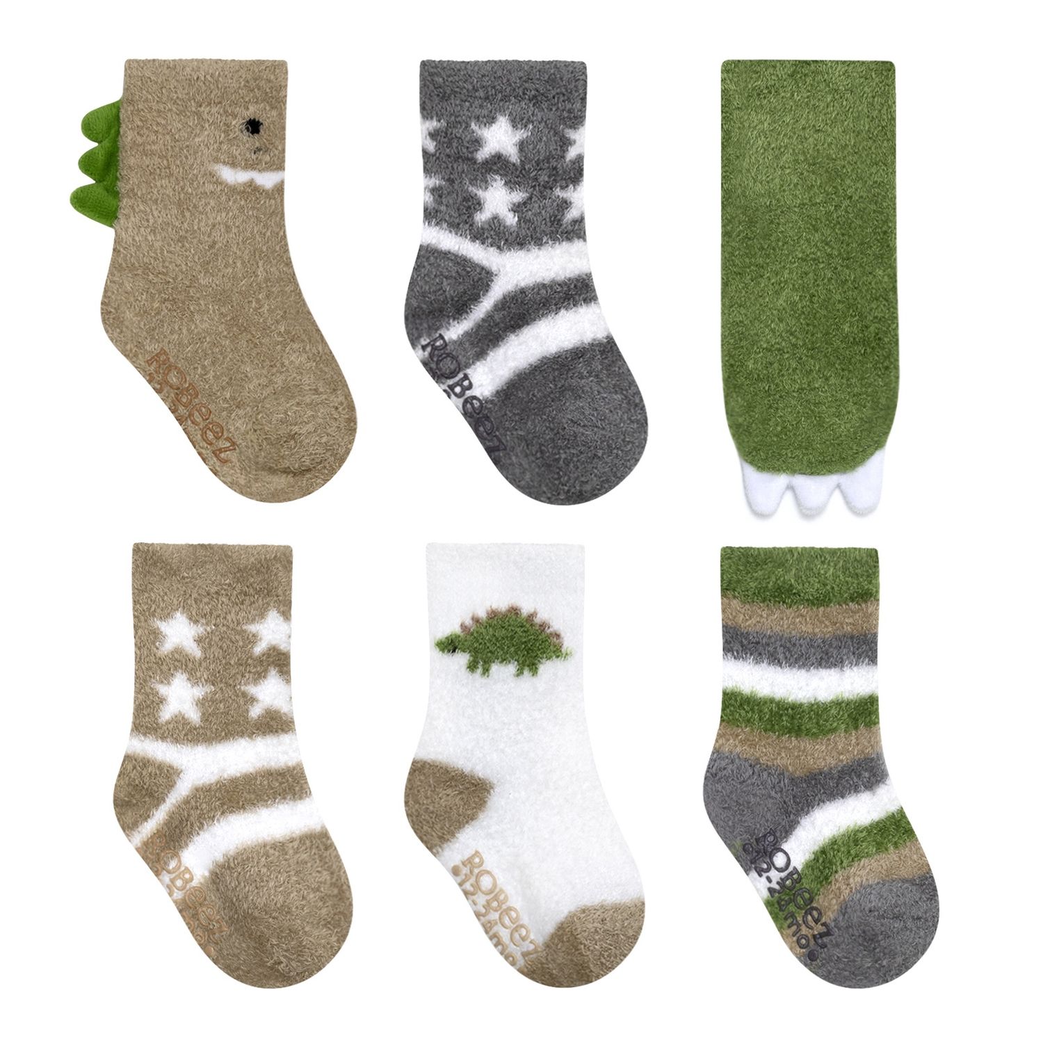 Robeez 6pk cozy dino socks- olive