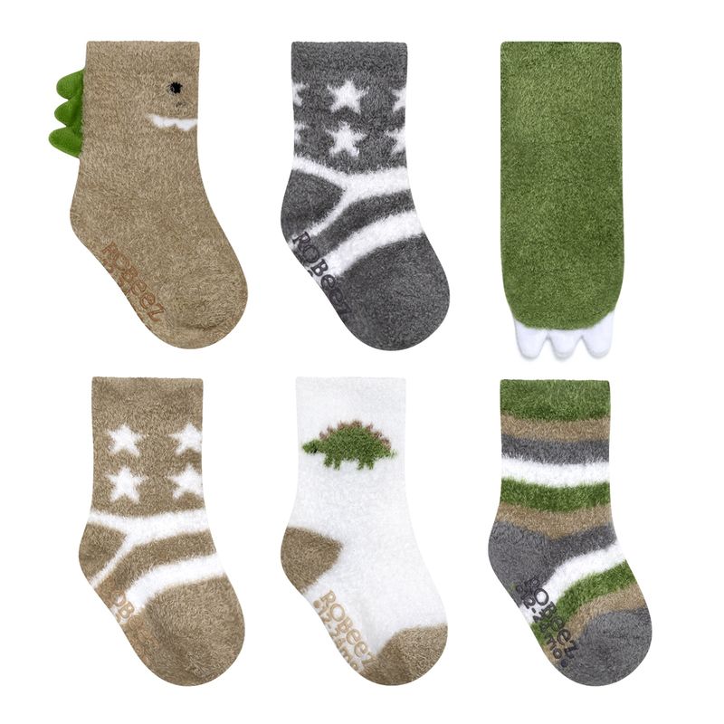 Robeez 6pk cozy dino socks- olive