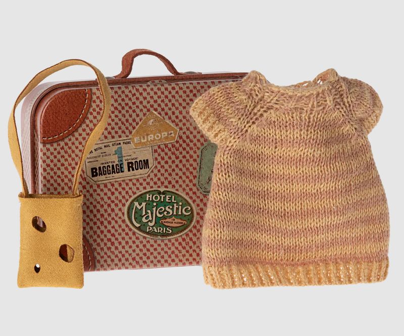 Maileg Big Sister Mouse knitted dress and bag in suitcase