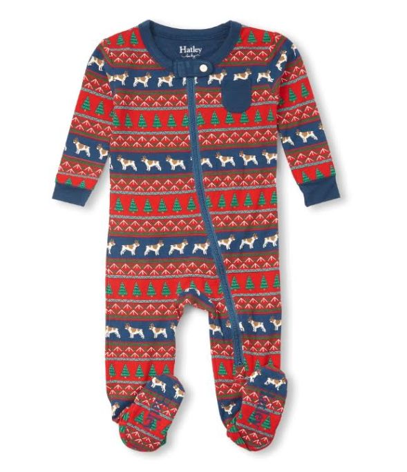 Hatley Bulldog Fair Isle Footie- Red