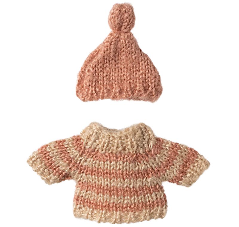 Maileg Lil Knitted Sweater &amp; Hat- Big Sister Mouse