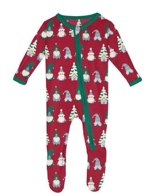 Kickee Holiday Gnomes Footie- Red