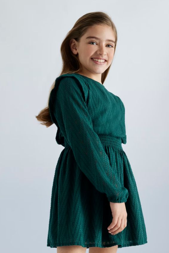 Mayoral Chevron Print Dress- Pine Green