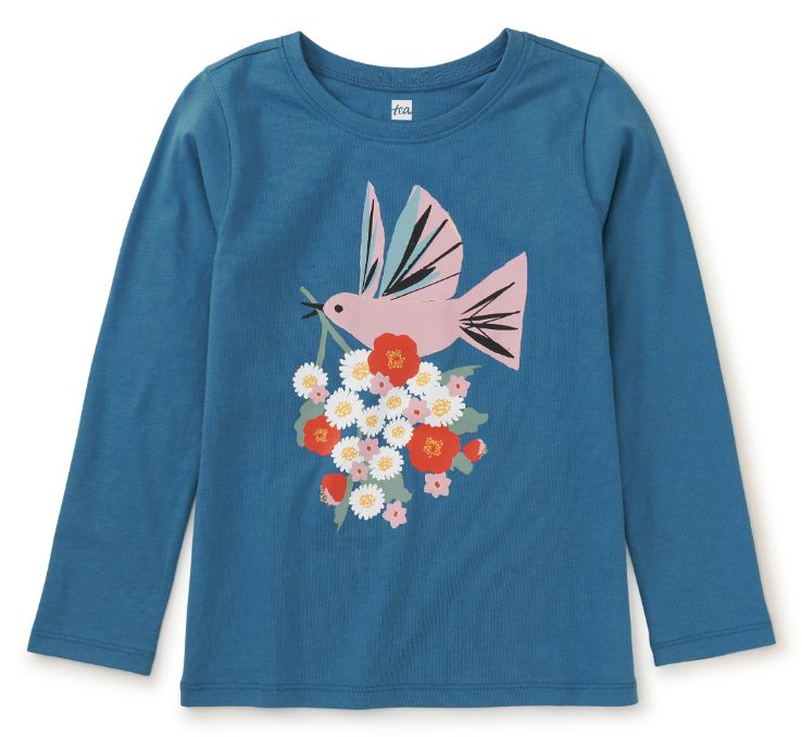 Tea Bird Bouquet Tee- Saphire Blue