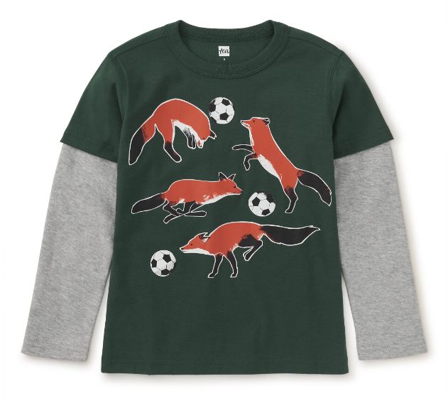 Tea Footie Fox Layered Tee- Pineneedle