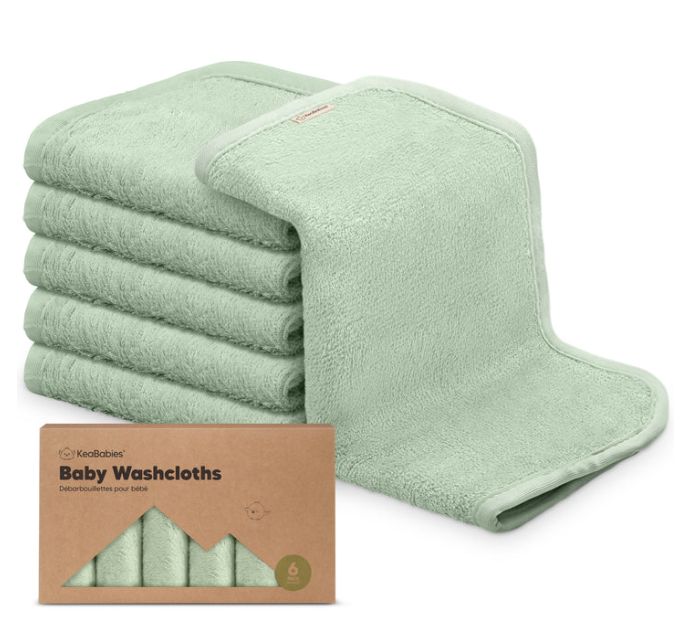 KeaBabies 6pk Baby Bamboo Washcloths- Pistachio