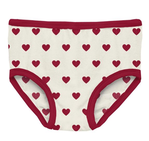 Kickee Bamboo Underwear- Natural Red Heart Print