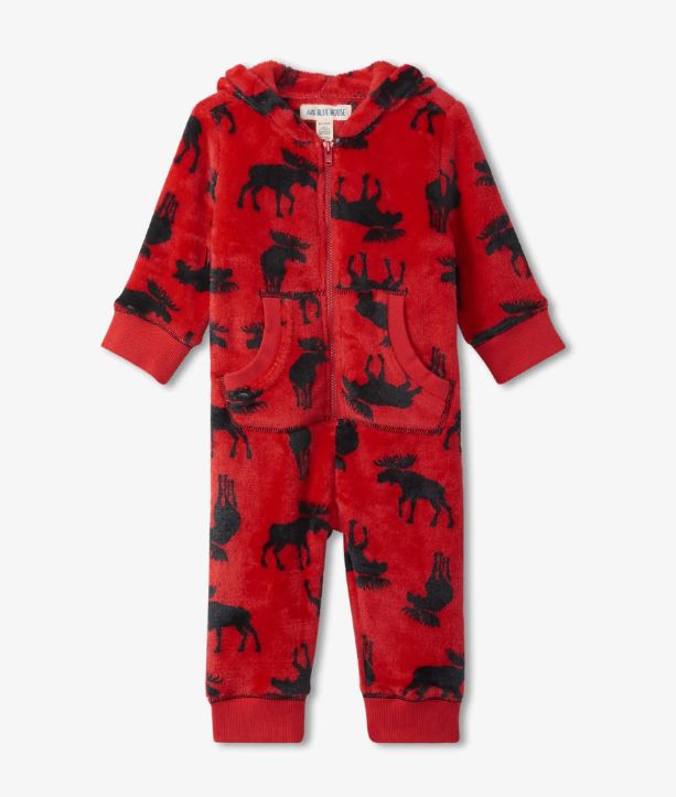 Little Blue House Moose Infant Fleece Unionsuit- Red