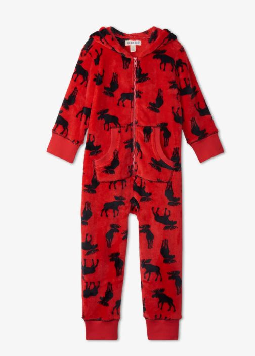 Little Blue House Moose Fleece Unionsuit- Red