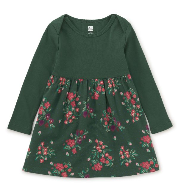 Tea Skirted Baby Dress- Green Floral